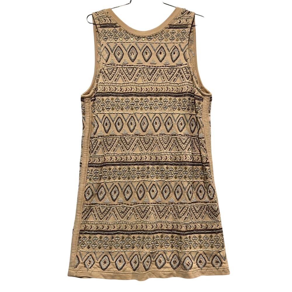 Free People Beaded Tunic Mini Dress Boho Embellished Geometric Tank Neutral